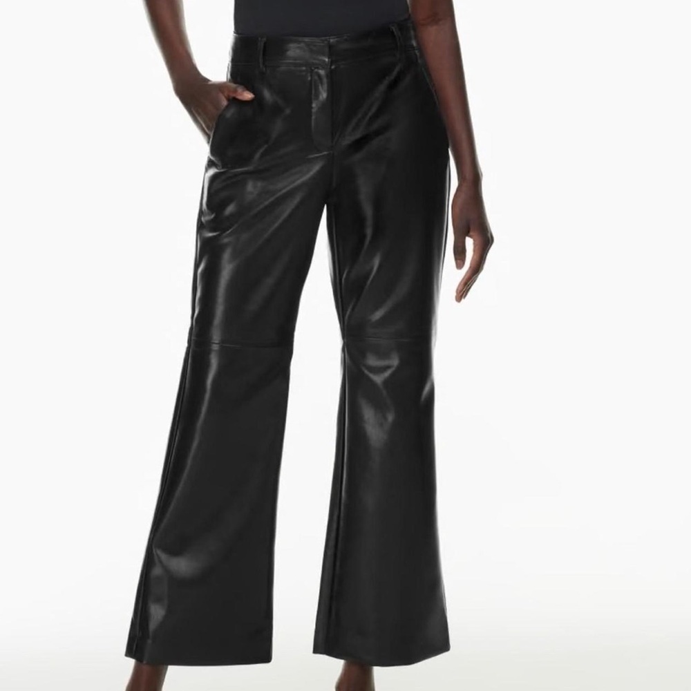 Aritzia Babaton Black Wide Leg Flare Leather Pants Size 6